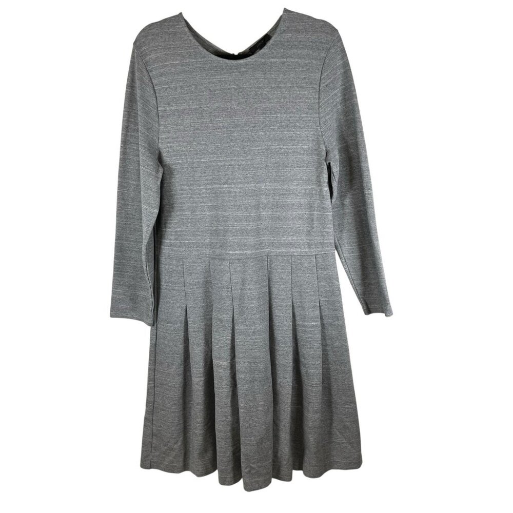 J Crew Long Sleeve Pleated Dress Womens Size 16 Gray Workwear Academia Classy